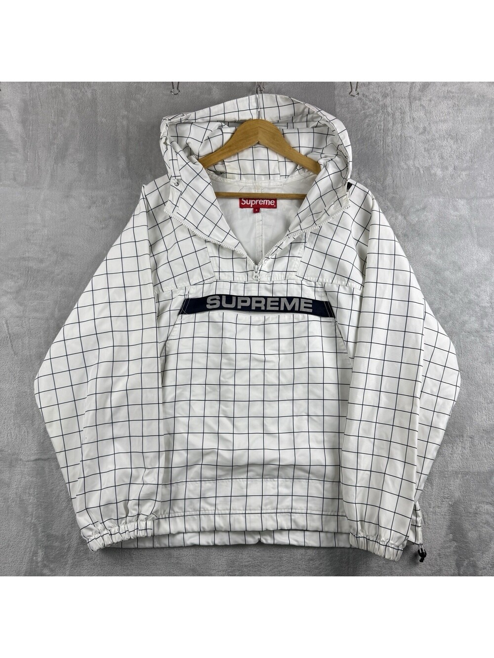 Supreme Jacket Mens Small FW19 Heavy Nylon Anorak Windowpane Grid Pattern Logo